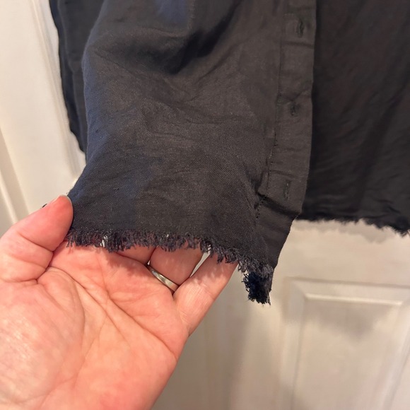 Mumu Womens Black Linen Rayon Blend Long Sleeve Button‎ Down Shirt Frayed Large - Picture 3 of 6